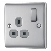 BG Nexus Brushed Steel 13A 1-Gang SP Switched Plug Socket