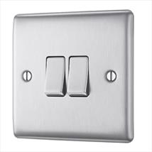 BG Nexus Brushed Steel 20A 16AX 2-Gang 2-Way Light Switch